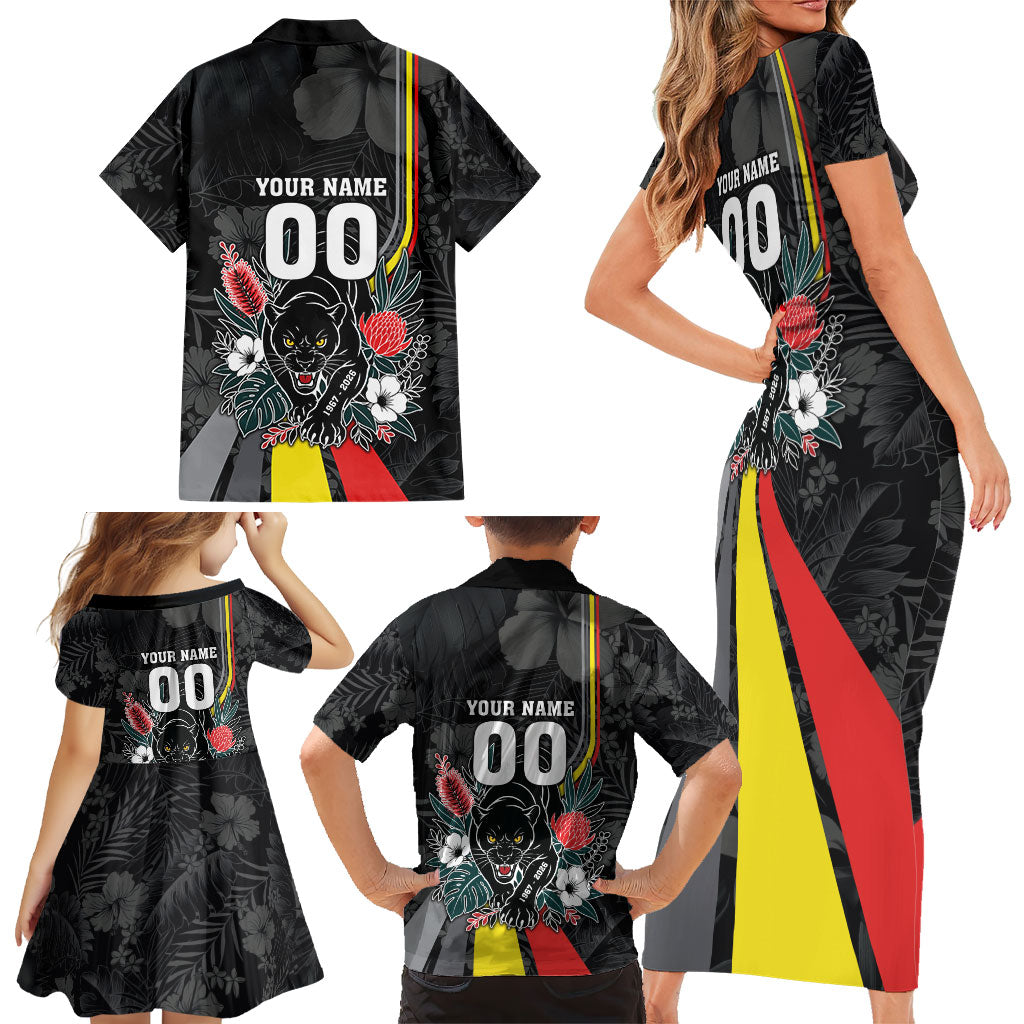 Penrith Panthers 60th Anniversary Custom Family Matching Short Sleeve Bodycon Dress and Hawaiian Shirt Native Australian Protea And Hibiscus Tropical Floral