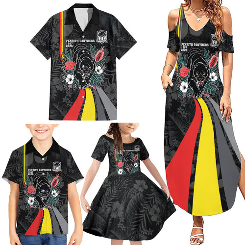 Penrith Panthers 60th Anniversary Custom Family Matching Summer Maxi Dress and Hawaiian Shirt Native Australian Protea And Hibiscus Tropical Floral