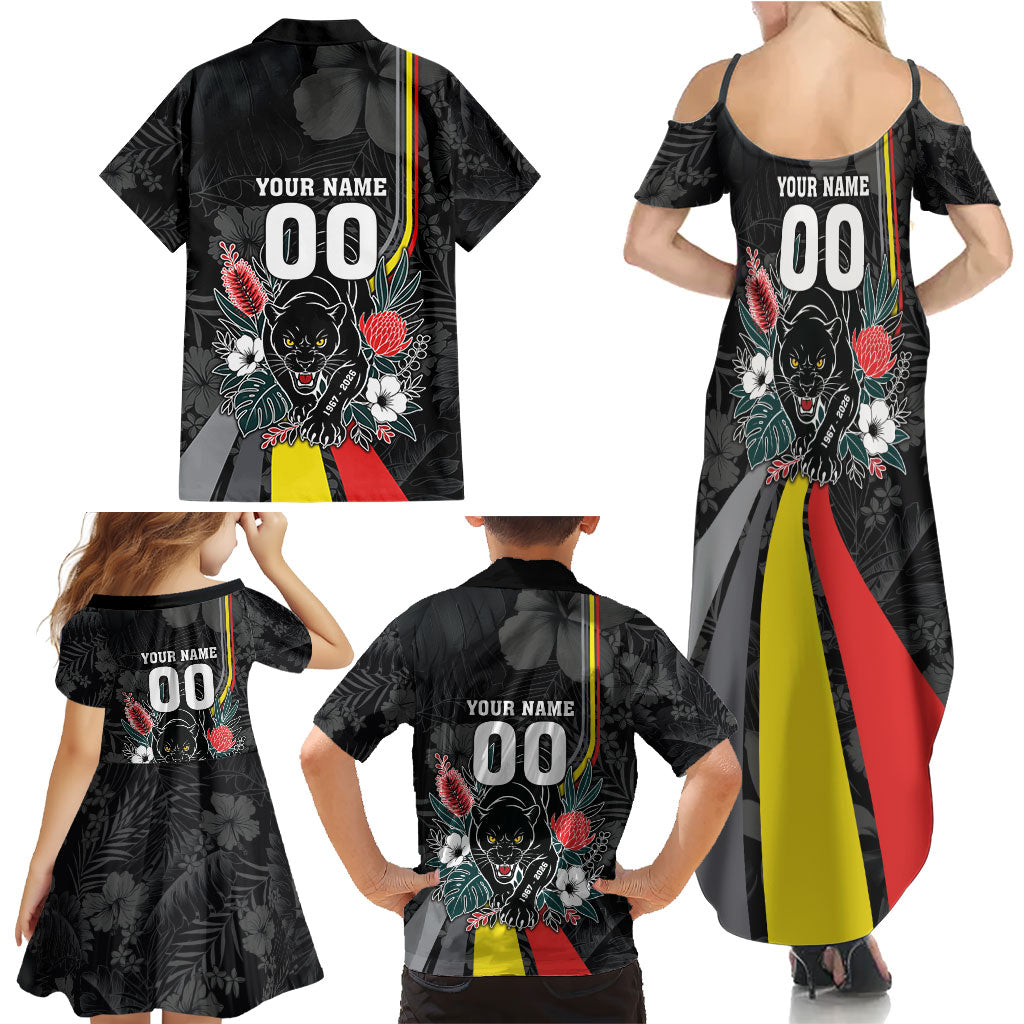 Penrith Panthers 60th Anniversary Custom Family Matching Summer Maxi Dress and Hawaiian Shirt Native Australian Protea And Hibiscus Tropical Floral