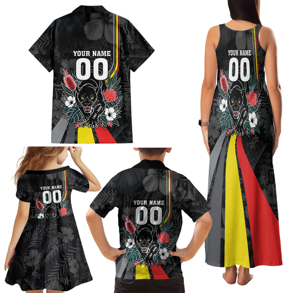 Penrith Panthers 60th Anniversary Custom Family Matching Tank Maxi Dress and Hawaiian Shirt Native Australian Protea And Hibiscus Tropical Floral