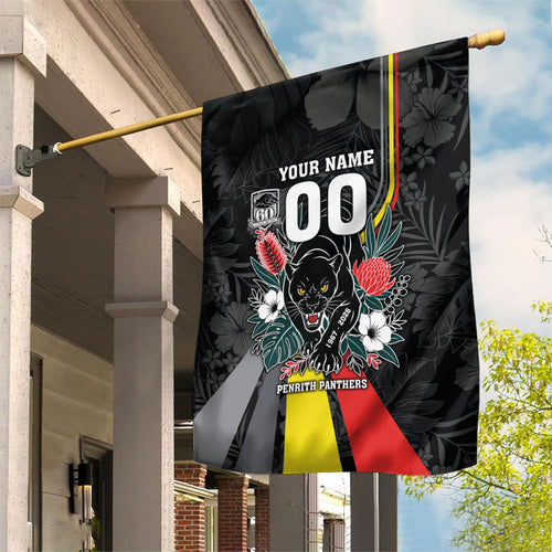 Penrith Panthers 60th Anniversary Custom Garden Flag Native Australian Protea And Hibiscus Tropical Floral