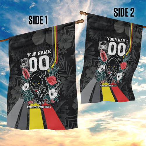 Penrith Panthers 60th Anniversary Custom Garden Flag Native Australian Protea And Hibiscus Tropical Floral