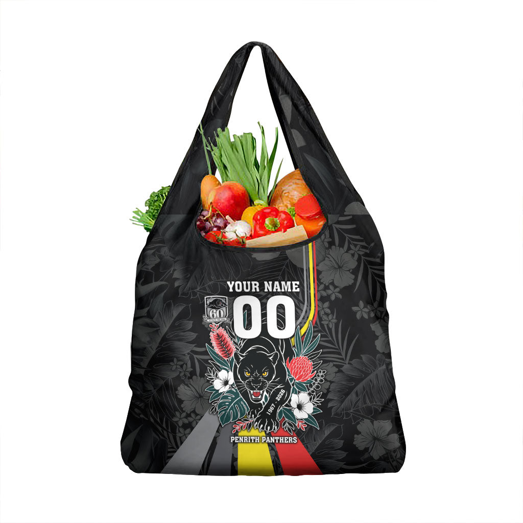 Penrith Panthers 60th Anniversary Custom Grocery Bag Native Australian Protea And Hibiscus Tropical Floral