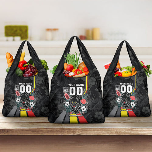 Penrith Panthers 60th Anniversary Custom Grocery Bag Native Australian Protea And Hibiscus Tropical Floral