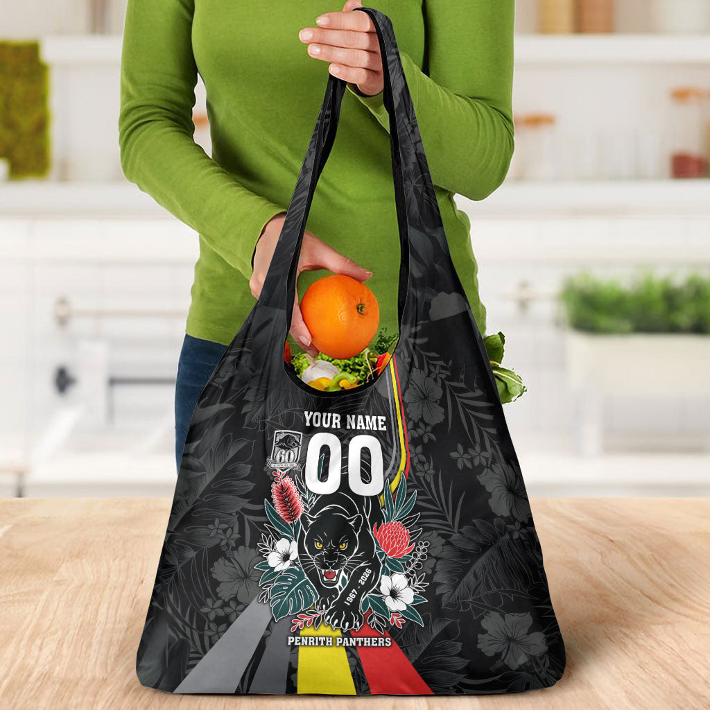 Penrith Panthers 60th Anniversary Custom Grocery Bag Native Australian Protea And Hibiscus Tropical Floral