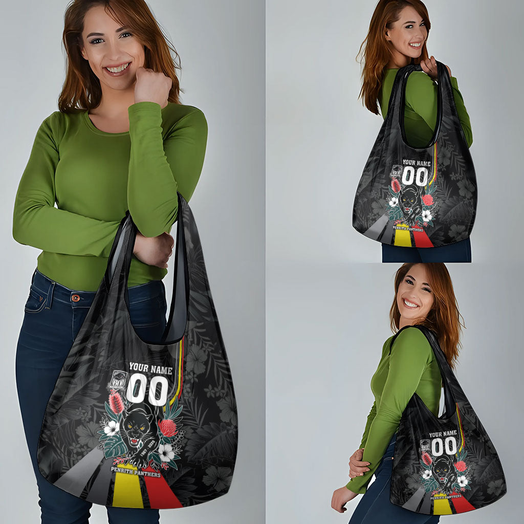 Penrith Panthers 60th Anniversary Custom Grocery Bag Native Australian Protea And Hibiscus Tropical Floral