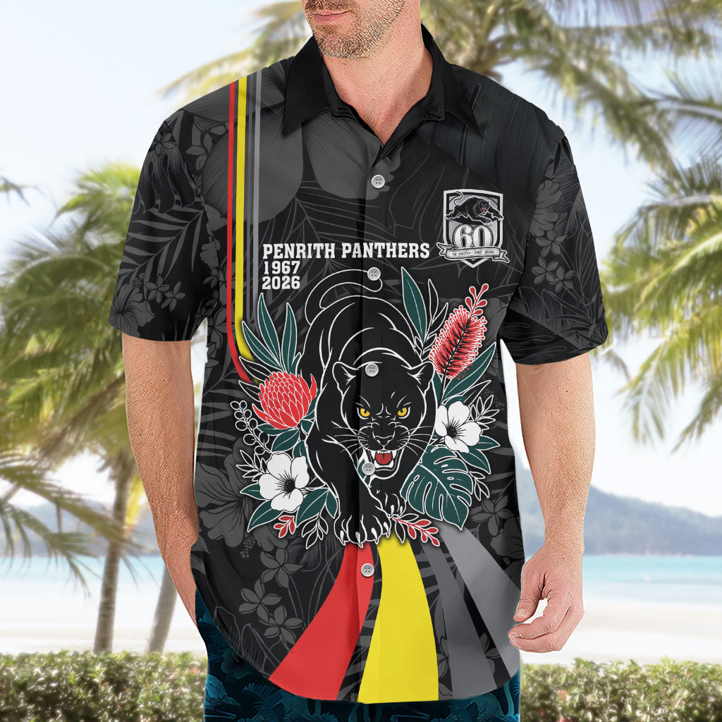 Penrith Panthers 60th Anniversary Custom Hawaiian Shirt Native Australian Protea And Hibiscus Tropical Floral