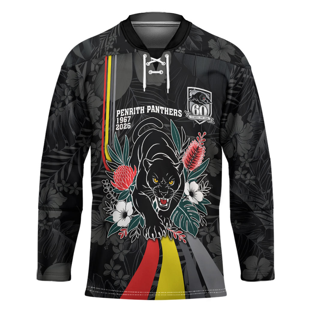 Penrith Panthers 60th Anniversary Custom Hockey Jersey Native Australian Protea And Hibiscus Tropical Floral