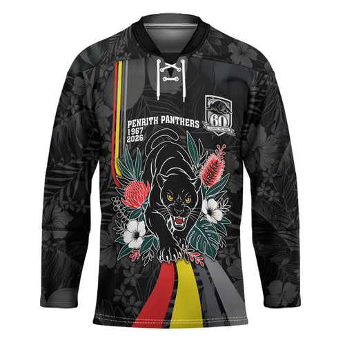 Penrith Panthers 60th Anniversary Custom Hockey Jersey Native Australian Protea And Hibiscus Tropical Floral