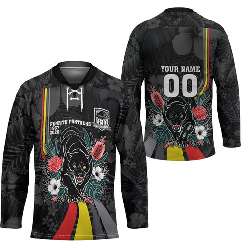 Penrith Panthers 60th Anniversary Custom Hockey Jersey Native Australian Protea And Hibiscus Tropical Floral