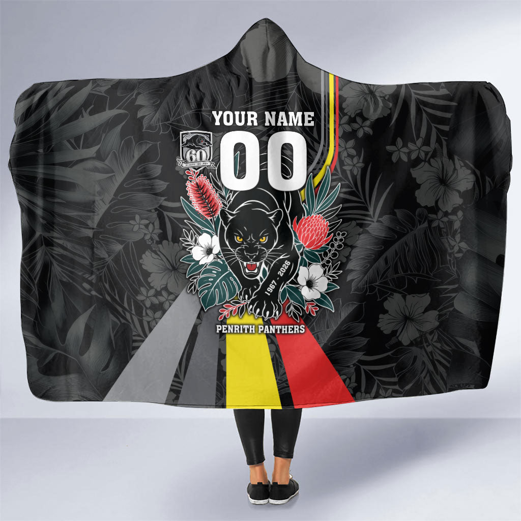 Penrith Panthers 60th Anniversary Custom Hooded Blanket Native Australian Protea And Hibiscus Tropical Floral