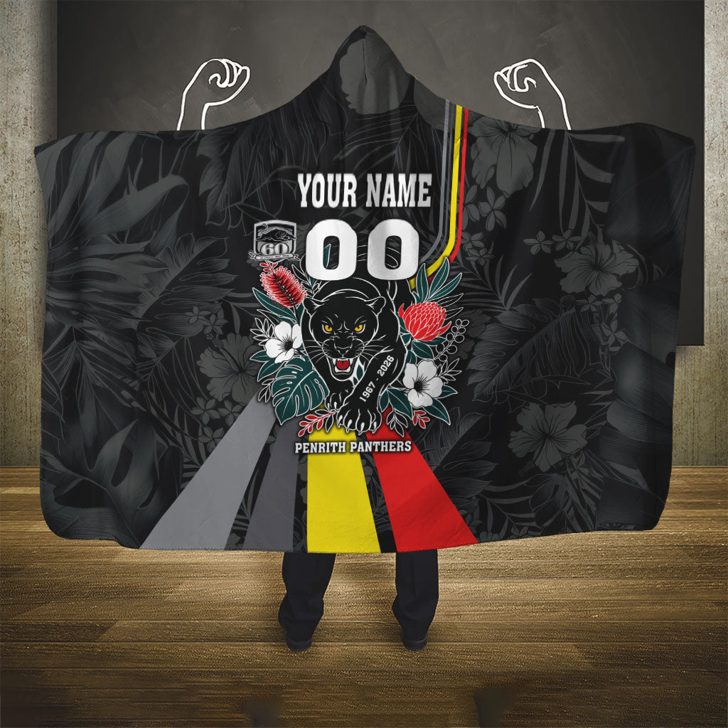 Penrith Panthers 60th Anniversary Custom Hooded Blanket Native Australian Protea And Hibiscus Tropical Floral