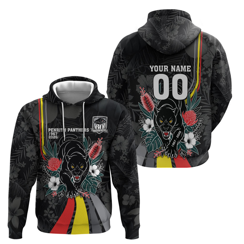 Penrith Panthers 60th Anniversary Custom Hoodie Native Australian Protea And Hibiscus Tropical Floral