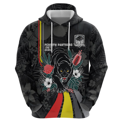 Penrith Panthers 60th Anniversary Custom Hoodie Native Australian Protea And Hibiscus Tropical Floral