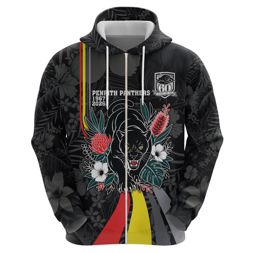 Penrith Panthers 60th Anniversary Custom Hoodie Native Australian Protea And Hibiscus Tropical Floral