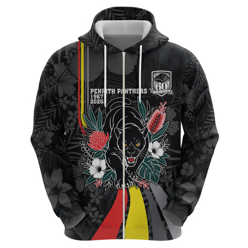 Penrith Panthers 60th Anniversary Custom Hoodie Native Australian Protea And Hibiscus Tropical Floral
