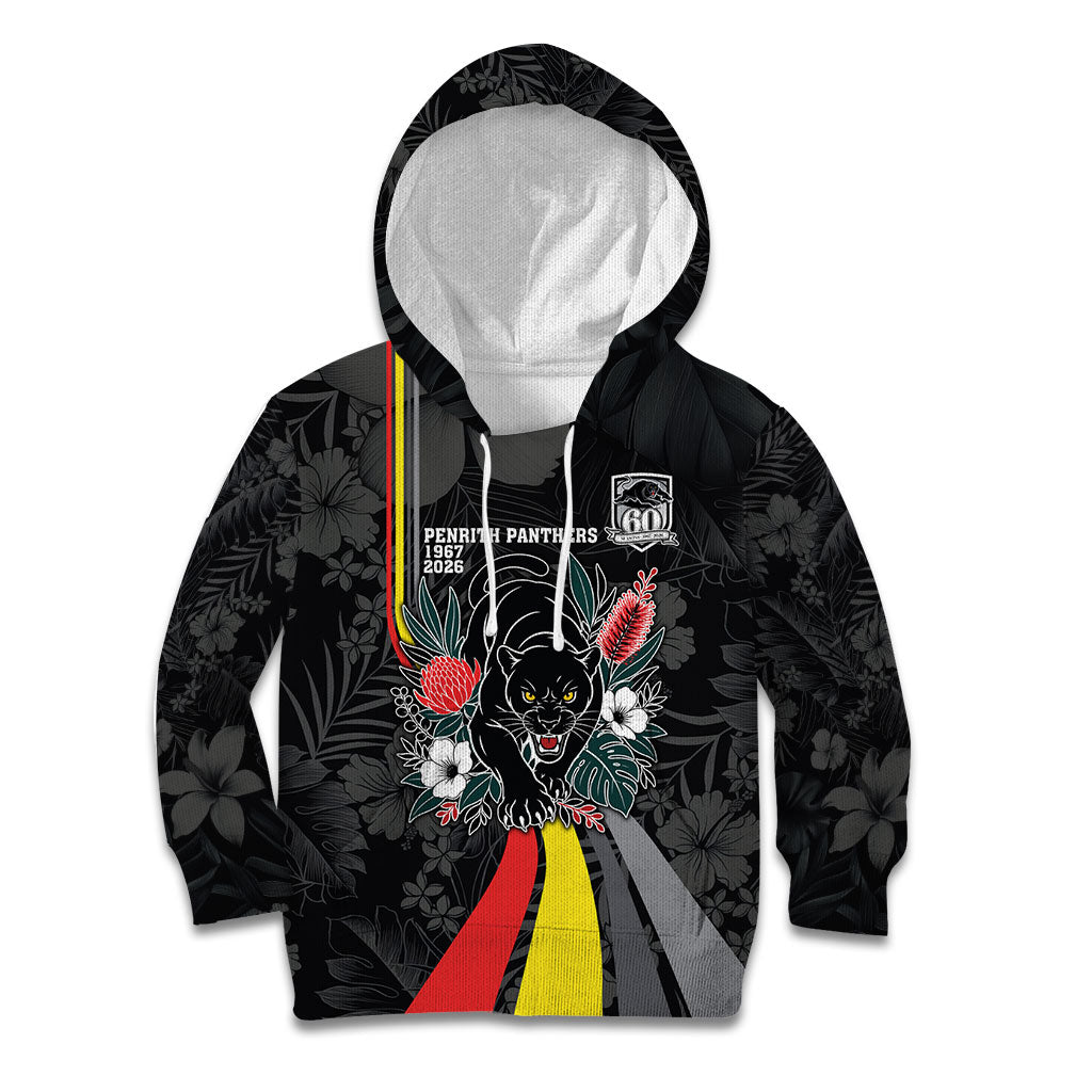 Penrith Panthers 60th Anniversary Custom Kid Hoodie Native Australian Protea And Hibiscus Tropical Floral