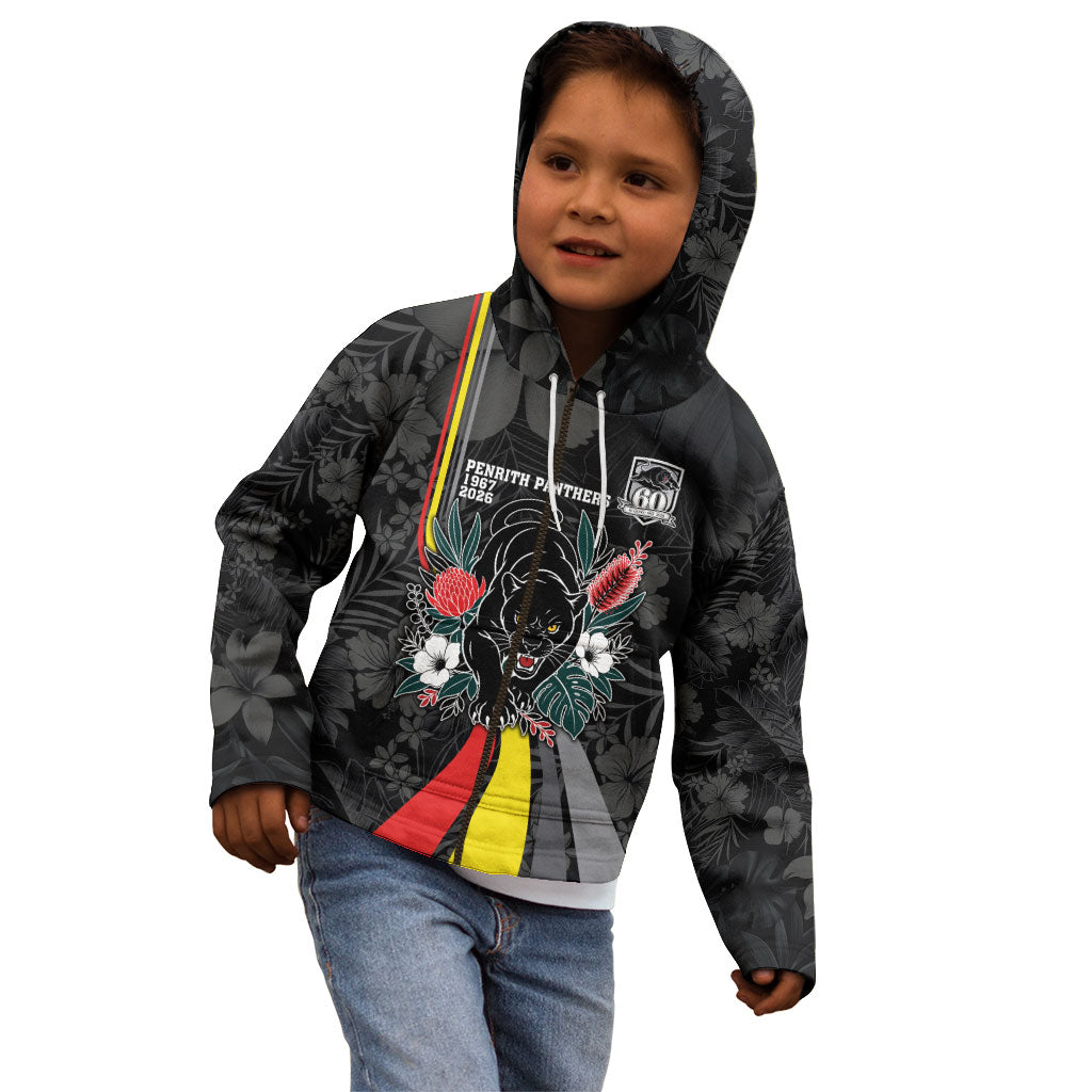 Penrith Panthers 60th Anniversary Custom Kid Hoodie Native Australian Protea And Hibiscus Tropical Floral
