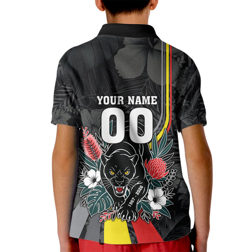 Penrith Panthers 60th Anniversary Custom Kid Polo Shirt Native Australian Protea And Hibiscus Tropical Floral