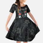 Penrith Panthers 60th Anniversary Custom Kid Short Sleeve Dress Native Australian Protea And Hibiscus Tropical Floral