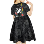 Penrith Panthers 60th Anniversary Custom Kid Short Sleeve Dress Native Australian Protea And Hibiscus Tropical Floral