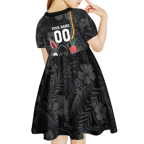 Penrith Panthers 60th Anniversary Custom Kid Short Sleeve Dress Native Australian Protea And Hibiscus Tropical Floral