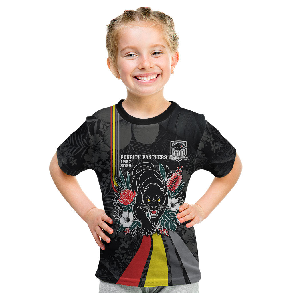Penrith Panthers 60th Anniversary Custom Kid T Shirt Native Australian Protea And Hibiscus Tropical Floral