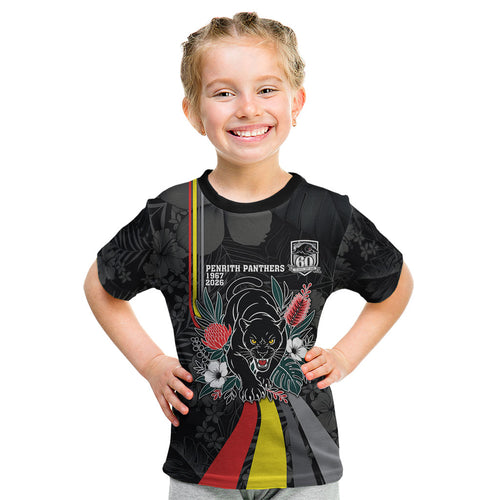 Penrith Panthers 60th Anniversary Custom Kid T Shirt Native Australian Protea And Hibiscus Tropical Floral