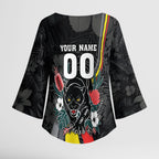 Penrith Panthers 60th Anniversary Custom Kimono Sleeve Blouse Native Australian Protea And Hibiscus Tropical Floral