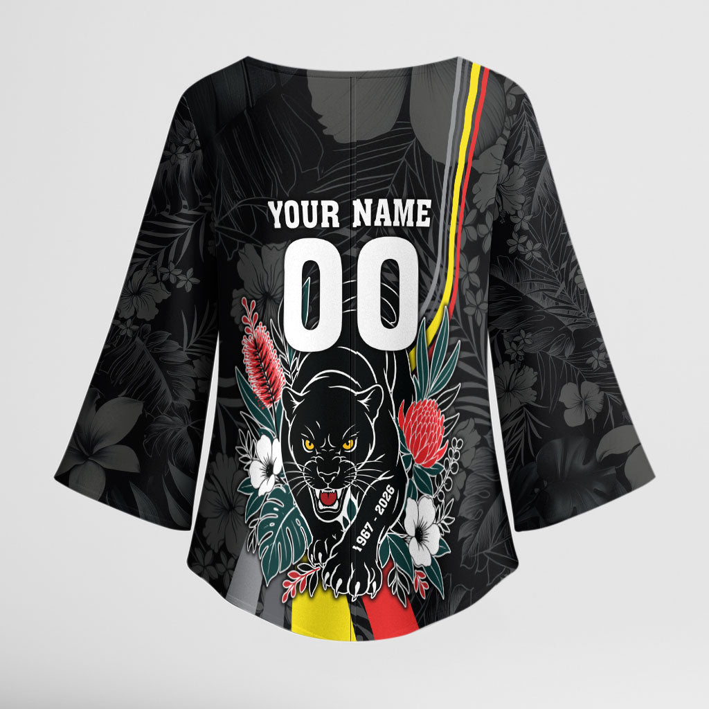 Penrith Panthers 60th Anniversary Custom Kimono Sleeve Blouse Native Australian Protea And Hibiscus Tropical Floral