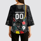 Penrith Panthers 60th Anniversary Custom Kimono Sleeve Blouse Native Australian Protea And Hibiscus Tropical Floral