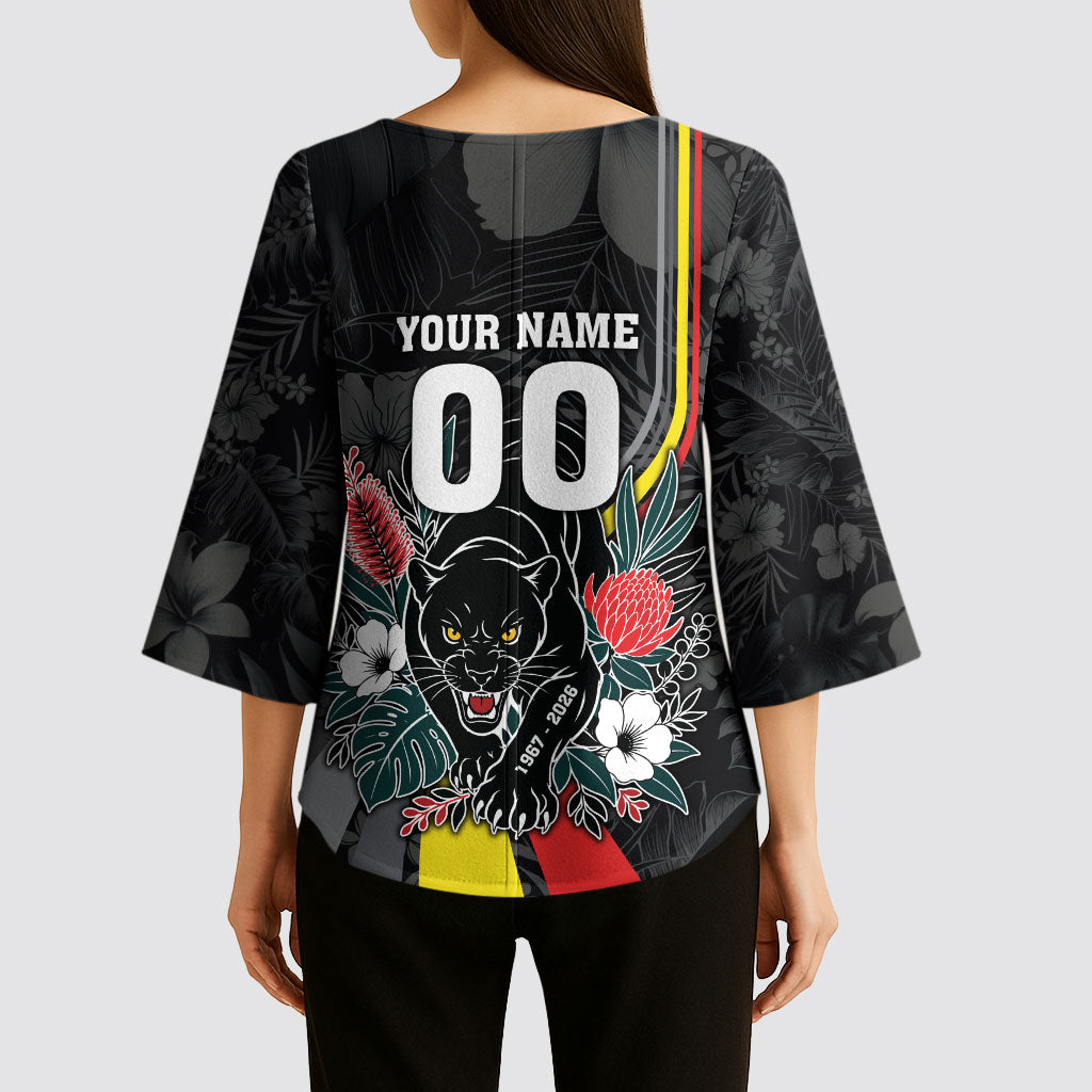 Penrith Panthers 60th Anniversary Custom Kimono Sleeve Blouse Native Australian Protea And Hibiscus Tropical Floral