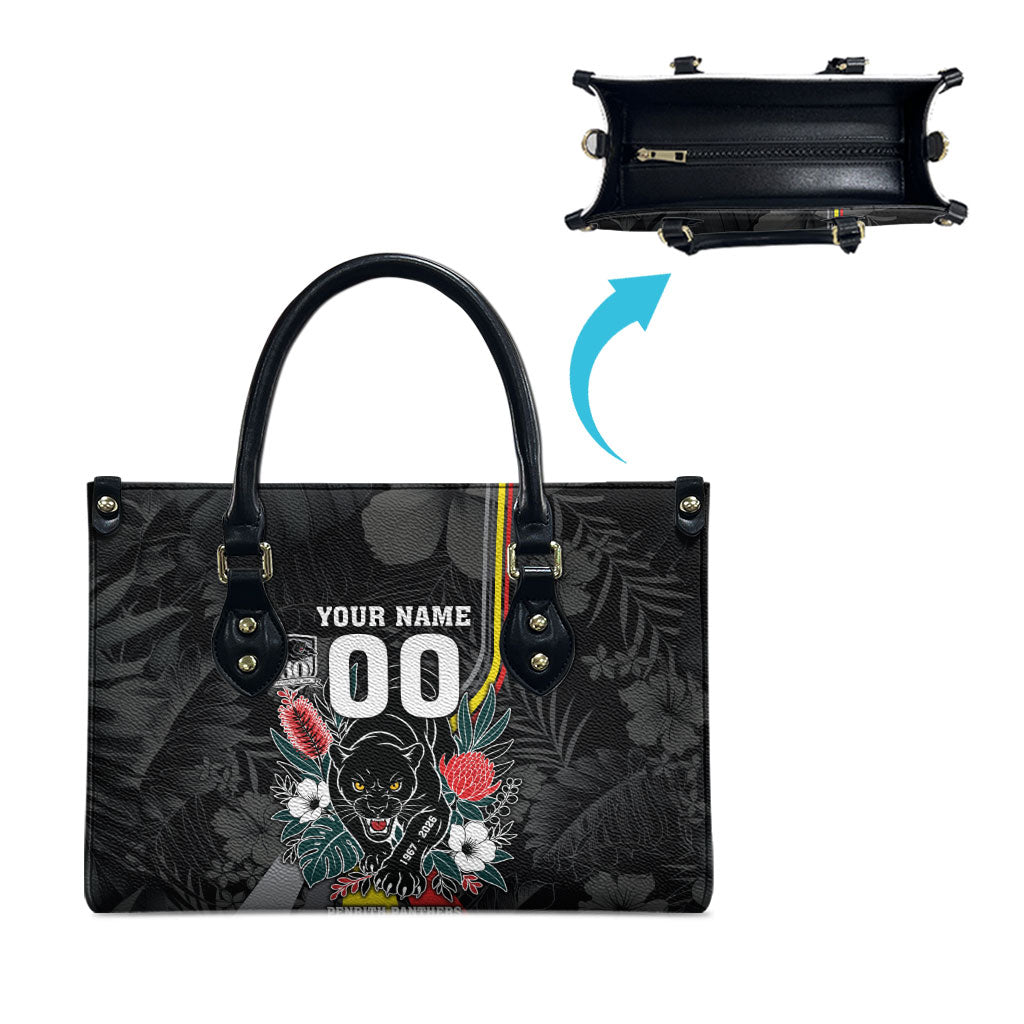 Penrith Panthers 60th Anniversary Custom Leather Bag Native Australian Protea And Hibiscus Tropical Floral