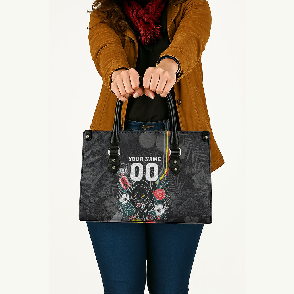 Penrith Panthers 60th Anniversary Custom Leather Bag Native Australian Protea And Hibiscus Tropical Floral