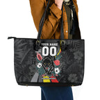 Penrith Panthers 60th Anniversary Custom Leather Tote Bag Native Australian Protea And Hibiscus Tropical Floral