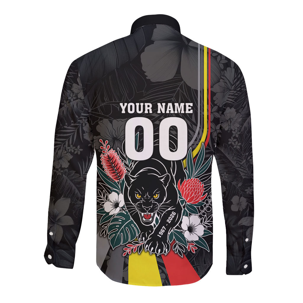 Penrith Panthers 60th Anniversary Custom Long Sleeve Button Shirt Native Australian Protea And Hibiscus Tropical Floral
