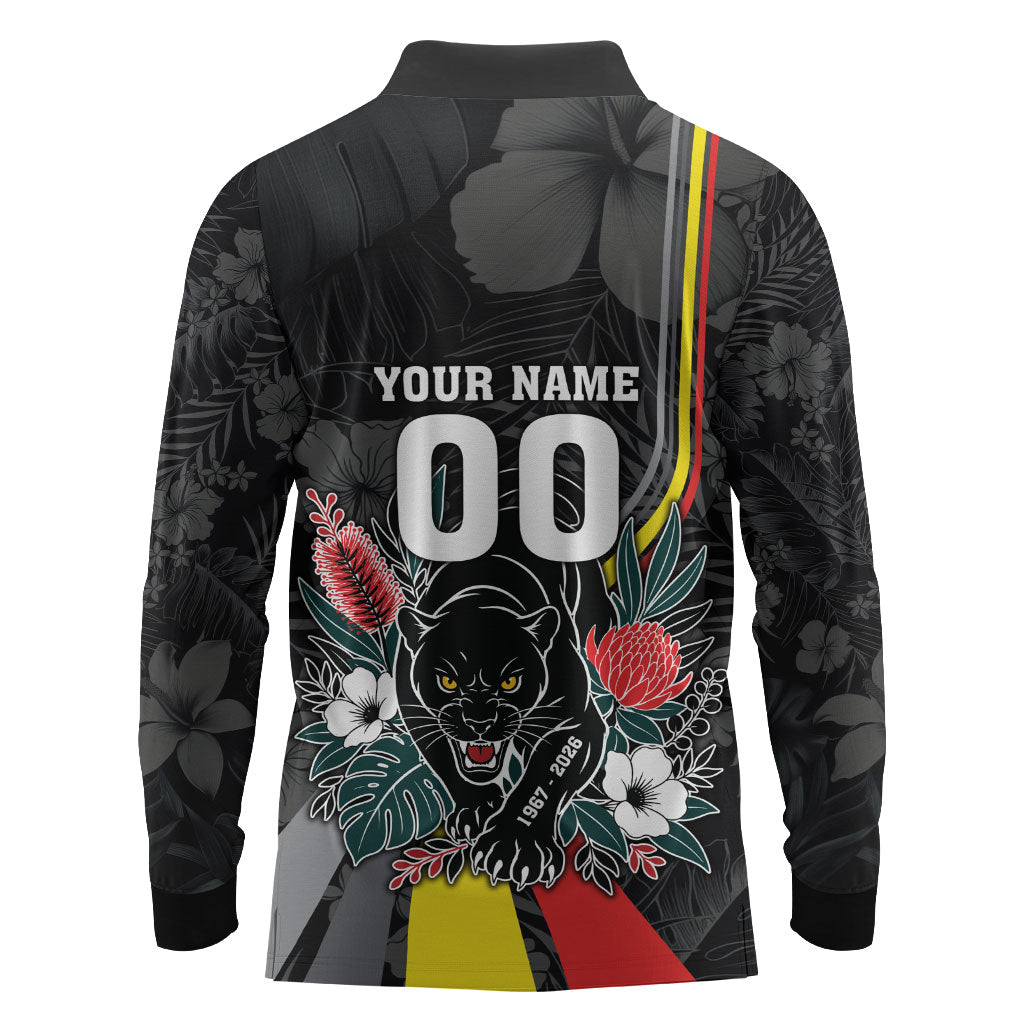 Penrith Panthers 60th Anniversary Custom Long Sleeve Polo Shirt Native Australian Protea And Hibiscus Tropical Floral