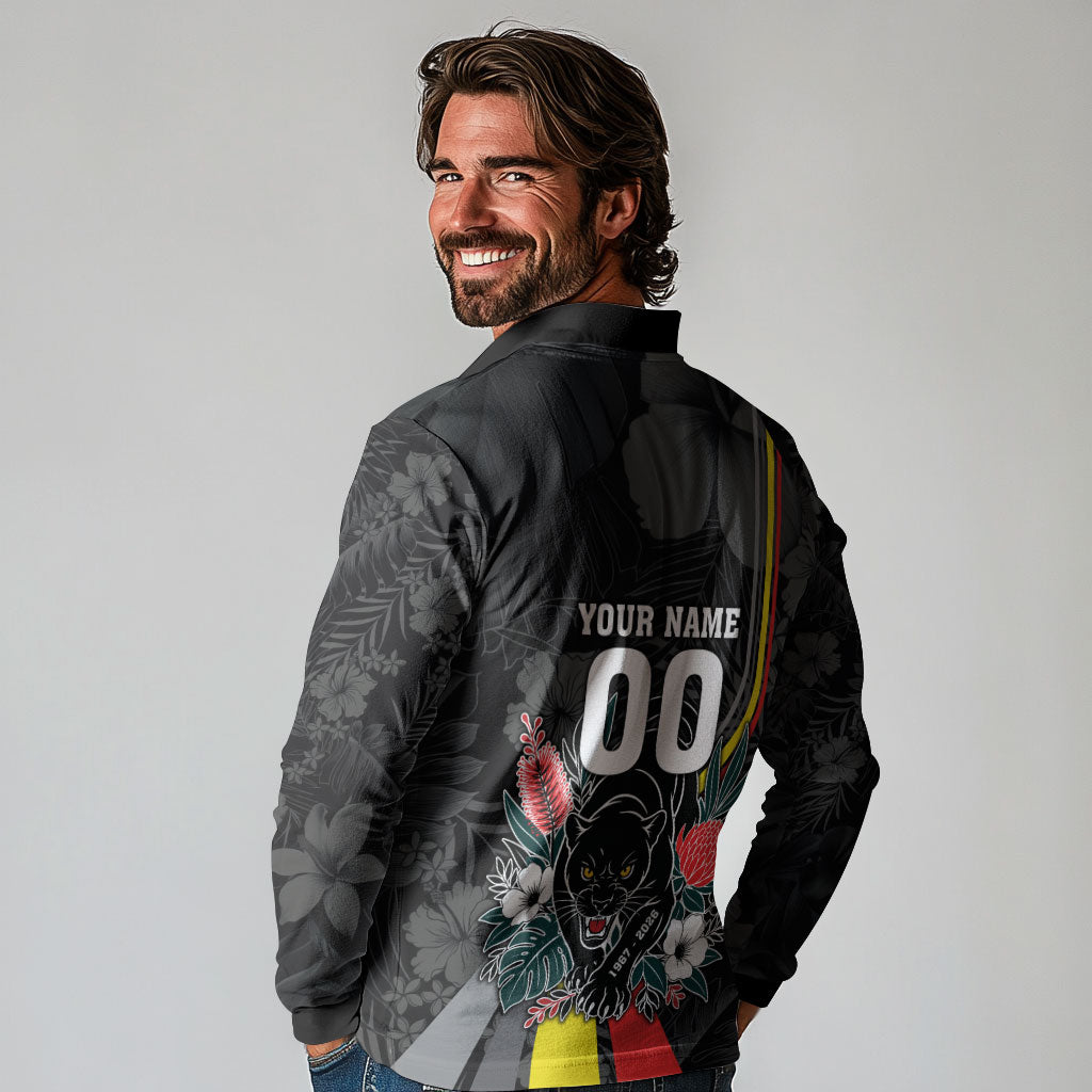 Penrith Panthers 60th Anniversary Custom Long Sleeve Polo Shirt Native Australian Protea And Hibiscus Tropical Floral
