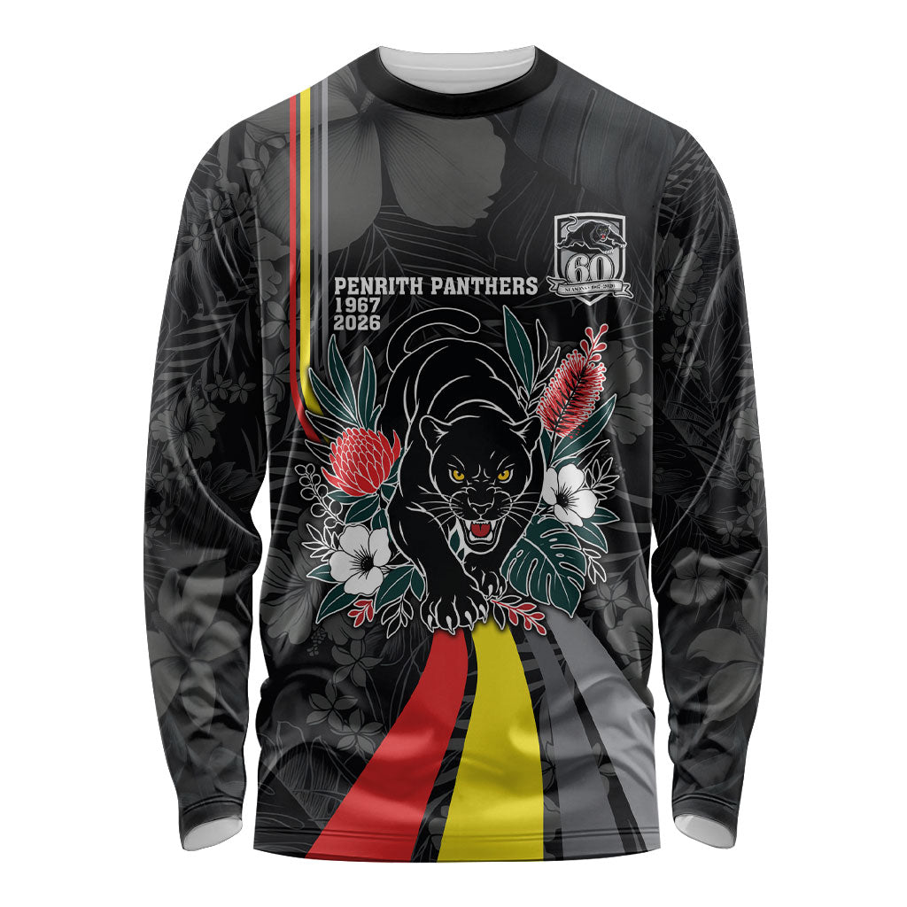 Penrith Panthers 60th Anniversary Custom Long Sleeve Shirt Native Australian Protea And Hibiscus Tropical Floral