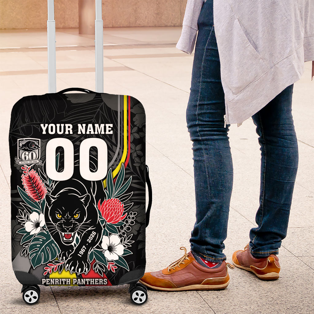 Penrith Panthers 60th Anniversary Custom Luggage Cover Native Australian Protea And Hibiscus Tropical Floral