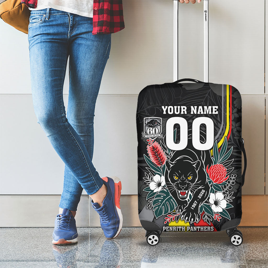 Penrith Panthers 60th Anniversary Custom Luggage Cover Native Australian Protea And Hibiscus Tropical Floral