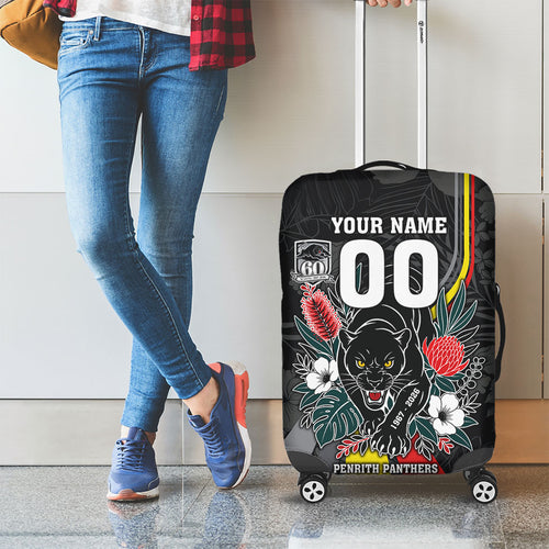 Penrith Panthers 60th Anniversary Custom Luggage Cover Native Australian Protea And Hibiscus Tropical Floral