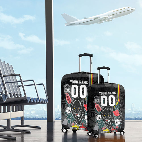 Penrith Panthers 60th Anniversary Custom Luggage Cover Native Australian Protea And Hibiscus Tropical Floral
