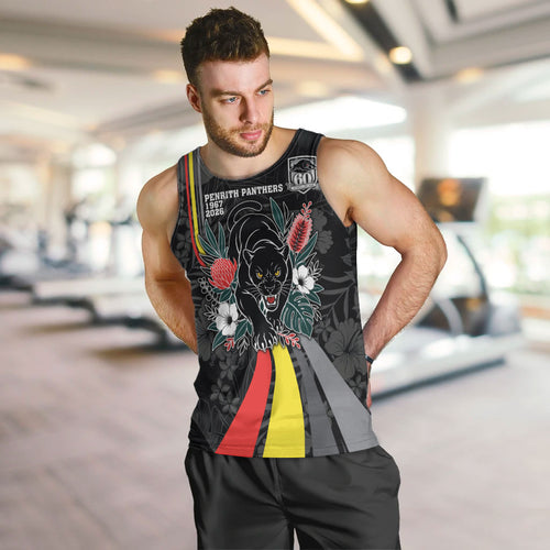 Penrith Panthers 60th Anniversary Custom Men Tank Top Native Australian Protea And Hibiscus Tropical Floral