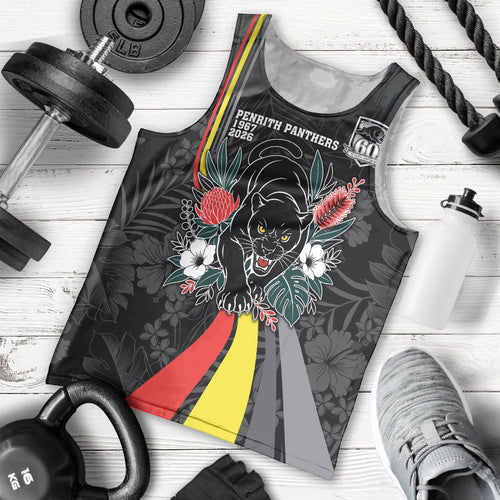 Penrith Panthers 60th Anniversary Custom Men Tank Top Native Australian Protea And Hibiscus Tropical Floral
