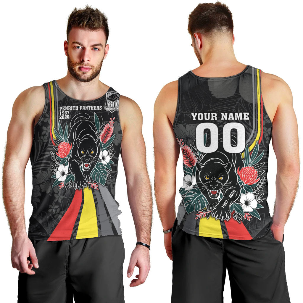 Penrith Panthers 60th Anniversary Custom Men Tank Top Native Australian Protea And Hibiscus Tropical Floral