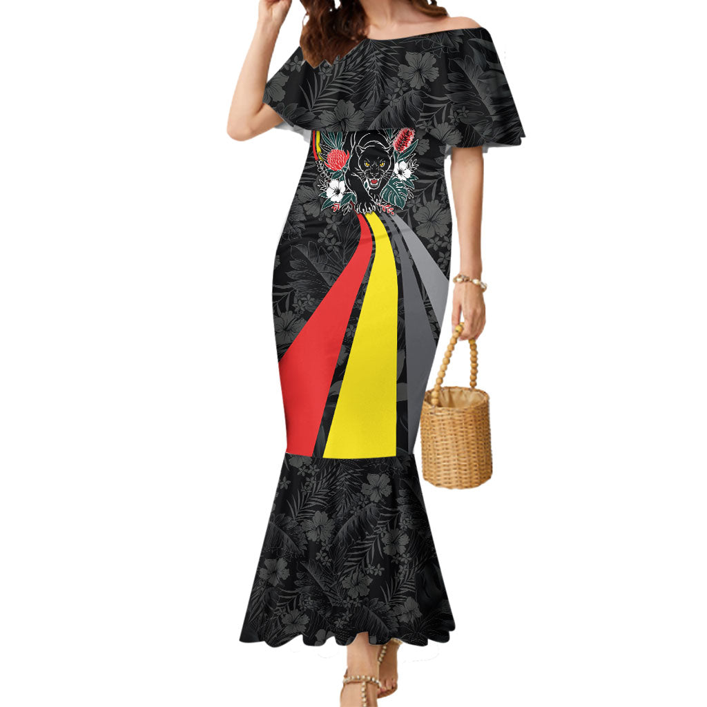 Penrith Panthers 60th Anniversary Custom Mermaid Dress Native Australian Protea And Hibiscus Tropical Floral