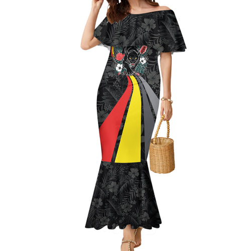 Penrith Panthers 60th Anniversary Custom Mermaid Dress Native Australian Protea And Hibiscus Tropical Floral