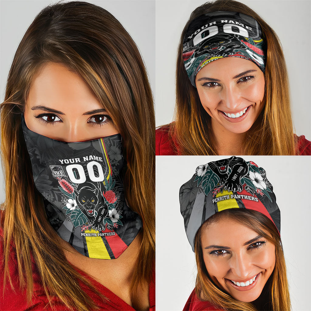 Penrith Panthers 60th Anniversary Custom Neck Gaiter Native Australian Protea And Hibiscus Tropical Floral