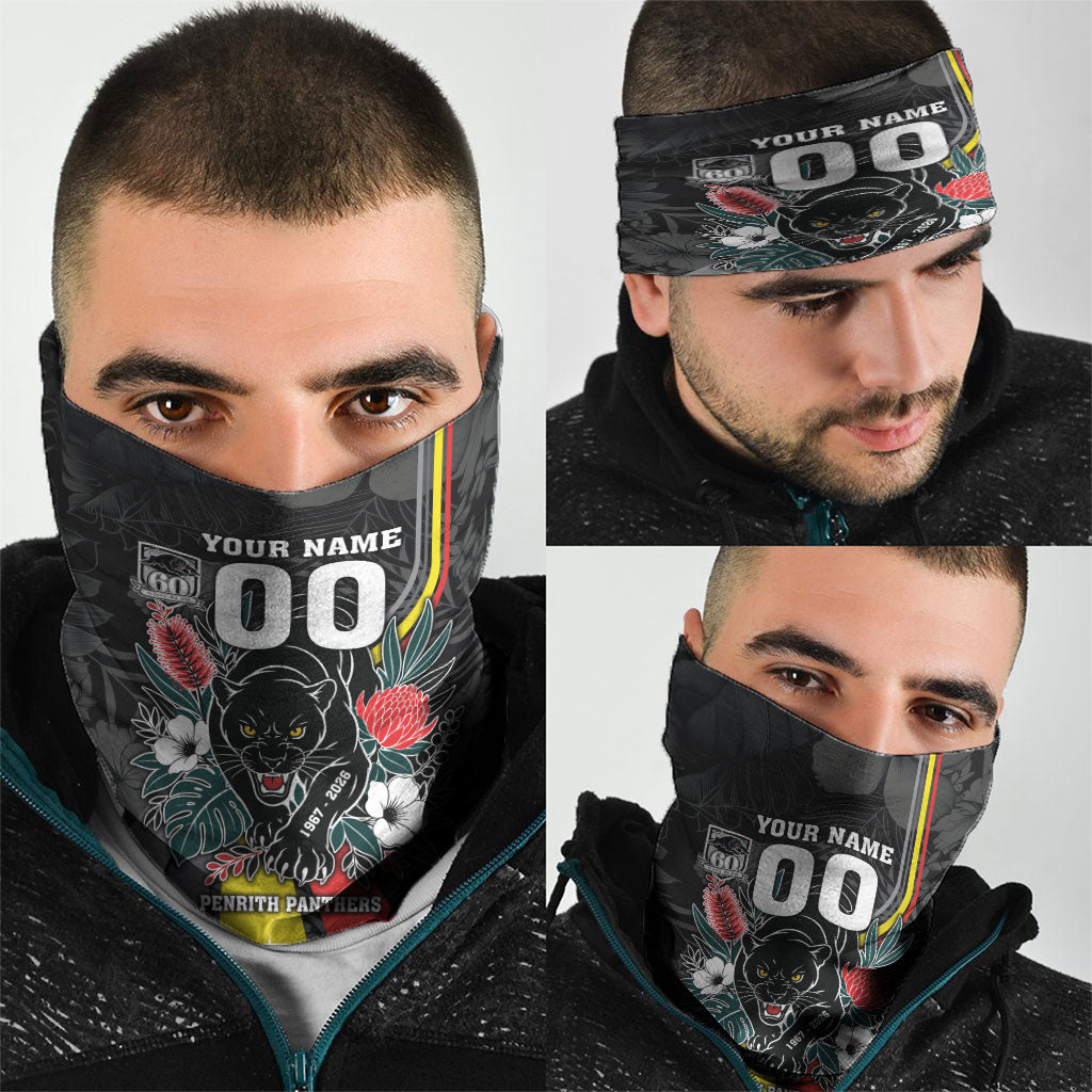 Penrith Panthers 60th Anniversary Custom Neck Gaiter Native Australian Protea And Hibiscus Tropical Floral